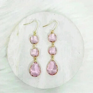 Crystal Pink Dangling Bezel Earrings